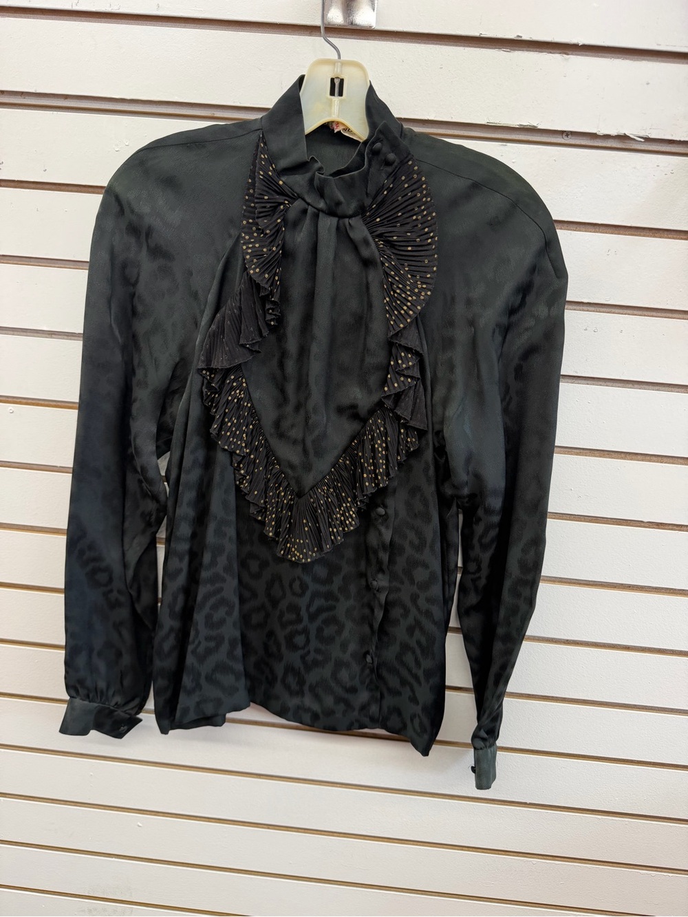 Vintage Ted Lapidus Paris Silk Jacquard Ruffle Tie Blouse FR 36